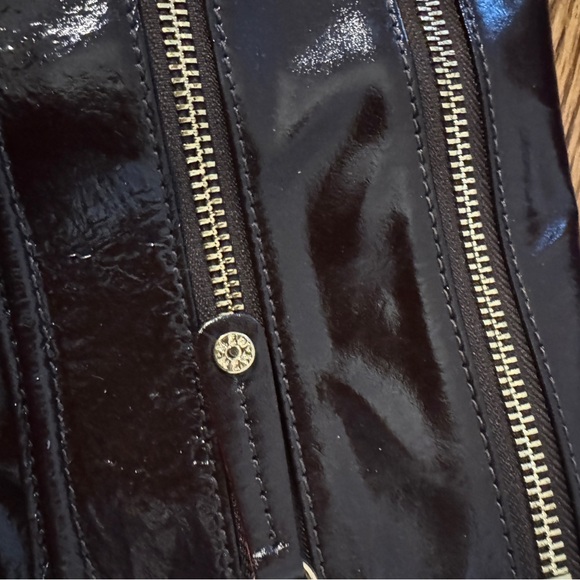 MZ Wallace Chocolate Brown Patent Clutch with Gold Accents - Picture 3 of 4
